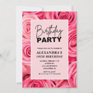 Invitation Élégant 18e anniversaire Floral Roses Rose