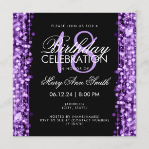 Invitation Élégant 18ème anniversaire fêle violet