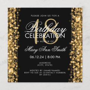 Invitation Élégant 18ème anniversaire fête étincelle l'or