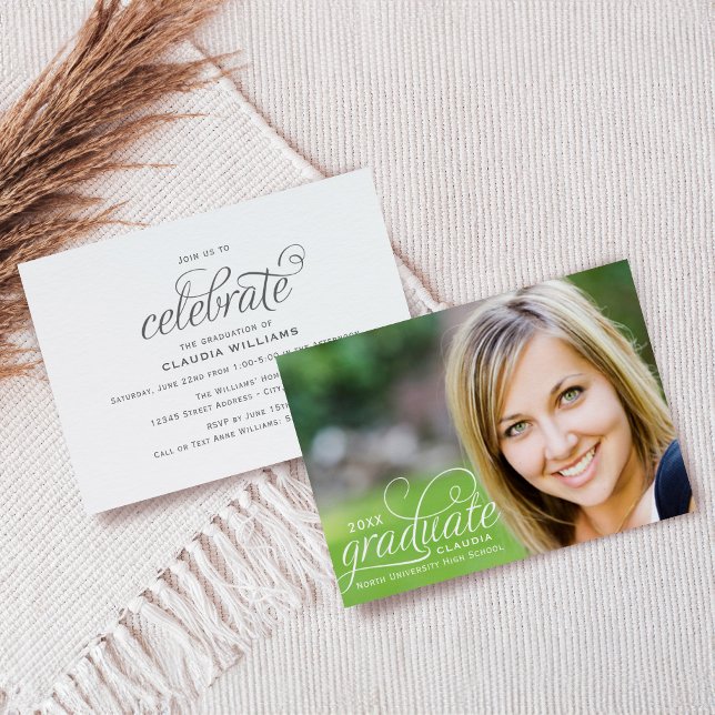Invitation Élégant 2025 Diplômé en Script Photo Graduation (Créateur téléchargé)