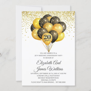 Invitation Élégant 20e anniversaire de mariage or et noir I