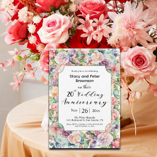 Invitation Élégant 20e anniversaire Mariage floral coloré