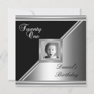 Invitation Élégant 21e 21 Anniversaire Fête Noir Argent Déco
