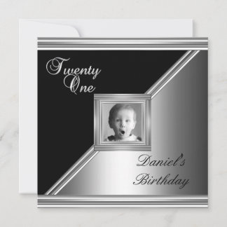 Invitation Élégant 21e 21 Anniversaire Fête Noir Argent Déco