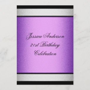 Invitation Élégant 21e anniversaire Black Purple & Silver Met