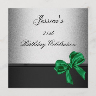 Invitation Élégant 21e anniversaire Bow d'émeraude d'argent n