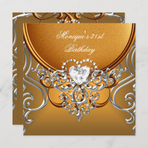 Invitation Élégant 21e anniversaire de fête Gold Silver Diamo