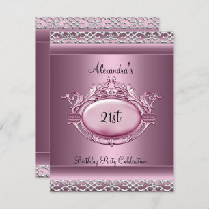 Invitation Élégant 21e anniversaire de fête Satin Pink Silver