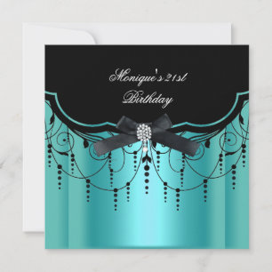 Invitation Élégant 21e anniversaire Turquoise Blue Black Diam