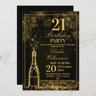 Invitation Elegant 21st Birthday Gold Bottle Fizz