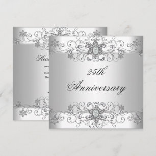 Invitation Élégant 25e Anniversaire Argent Diamant Blanc