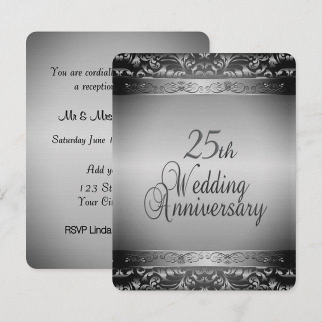 Invitation Élégant 25e anniversaire de Mariage (Devant / Derrière)