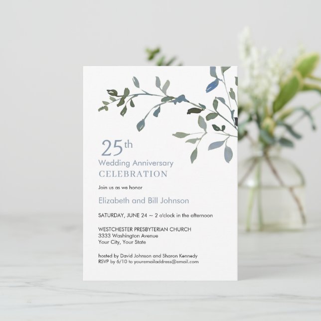 Invitation Élégant 25e anniversaire de mariage aquarelle (Debout devant)