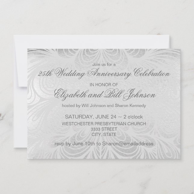 Invitation Élégant 25e Anniversaire de Mariage Argent (Devant)