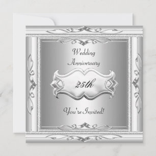 Invitation Élégant 25e Anniversaire de Mariage Argent Blanc