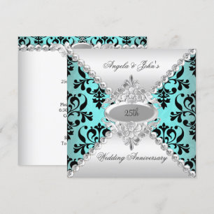 Invitation Élégant 25e Anniversaire de Mariage Bleu sarcelle