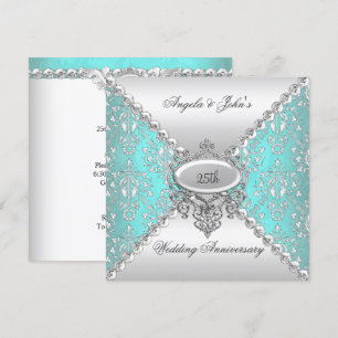 Invitation Élégant 25e Anniversaire de Mariage Bleu Sarcelle 