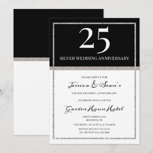 Invitation Élégant 25e anniversaire de Mariage en argent et n