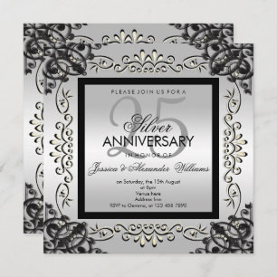 Invitation Élégant 25e anniversaire de Mariage en argent et n