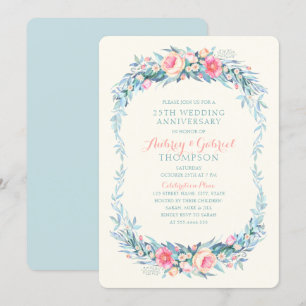 Invitation Élégant 25e Anniversaire de Mariage Floral Printem
