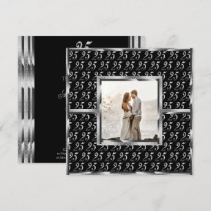 Invitation Élégant 25e anniversaire de mariage noir et argent