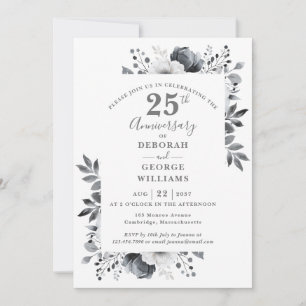 Invitation Élégant 25e anniversaire Mariage de la florale d'a