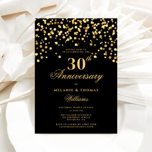 Invitation Élégant 30e anniversaire de Mariage noir et or