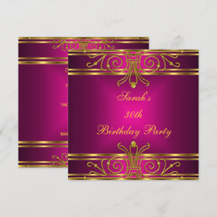 Invitation Elégant 30e Anniversaire Fuchsia Rose Or Art Déco