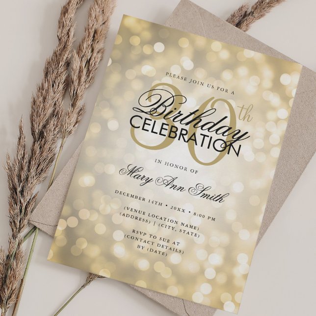 Invitation Elégant 30e anniversaire Glam Gold Shimmer lumière (Elegant 30th Birthday Glam Gold Shimmer Lights Invitation)