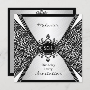 Invitation Elégant 30e anniversaire Leopard Zebra noir blanc