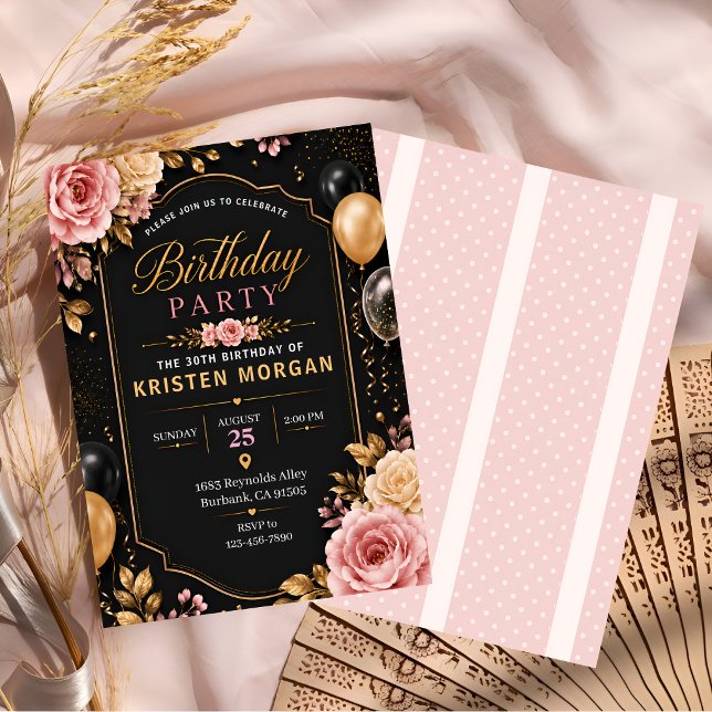 Invitation Élégant 30e anniversaire noir et or (Créateur téléchargé)