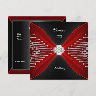 Invitation Élégant 30e Anniversaire Noir Rouge Diamant Riche