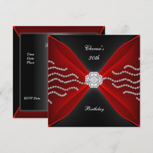 Invitation Elégant 30e Anniversaire Noir Rouge Rich Diamant 2