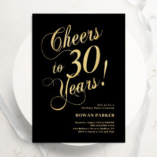Invitation Élégant 30e anniversaire or noir