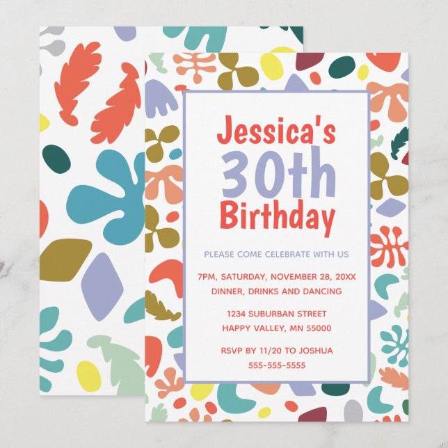 Invitation Élégant 30e anniversaire Personnalisé Nom et détai (Devant / Derrière)