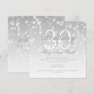 Invitation Élégant 30e anniversaire Silver Bokeh éclat