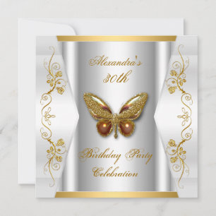Invitation Elégant 30ème anniversaire de fête Blancs Papillon