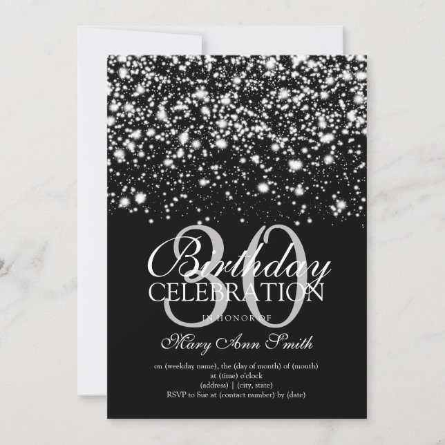 Invitation Elégant 30ème anniversaire de fête Silver Midnight (Devant)