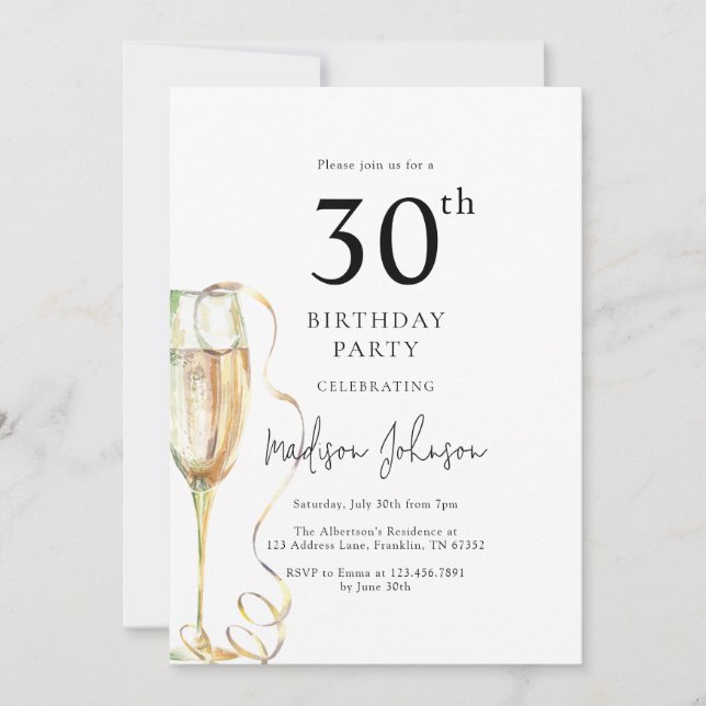 Invitation Elegant 30th Birthday Party (Devant)