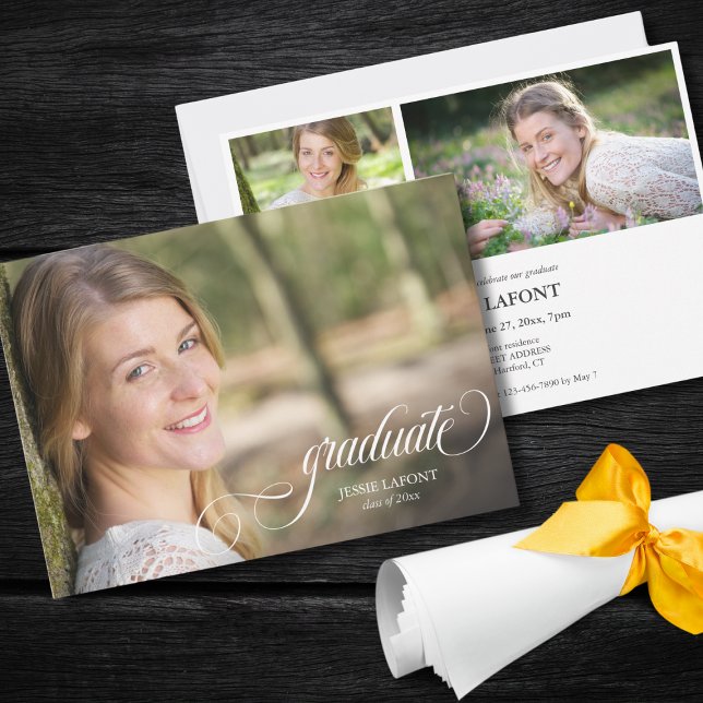 Invitation Elégant 3 Photo Calligraphie Gradugraphie Invitati (custom 3 photo graduation celebration party invitation with elegant script calligraphy)