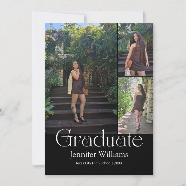 Invitation elegant 3 photo graduation 2026 announcement card  (Devant)