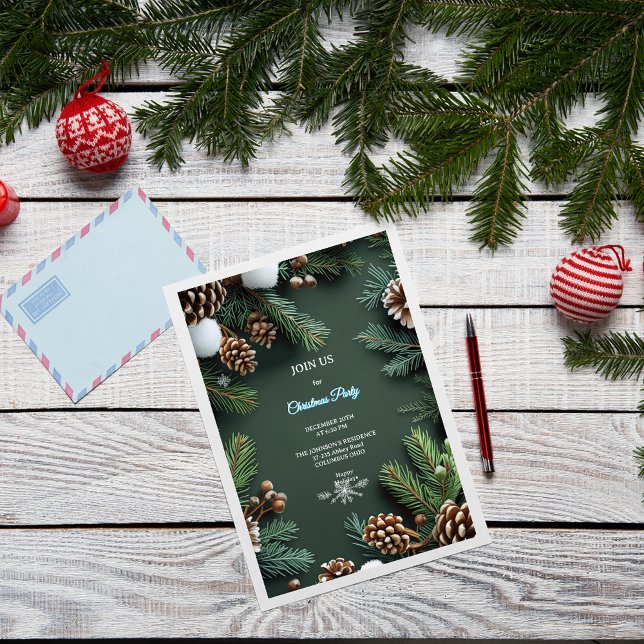 Invitation Elegant 3D Pine Trees & Cones Christmas (Créateur téléchargé)