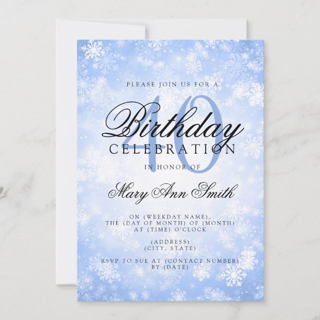Invitation Elégant 40e anniversaire Blue Winter Wonderland (Devant)