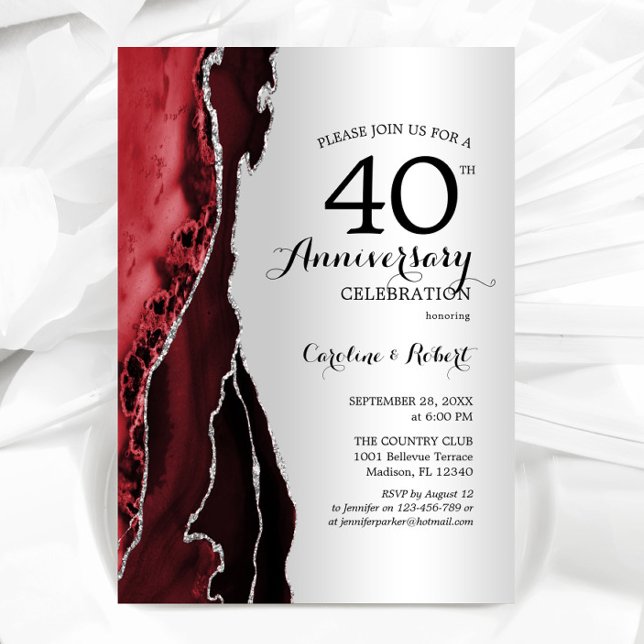 Invitation Élégant 40e anniversaire de l'argent rouge (Créateur téléchargé)