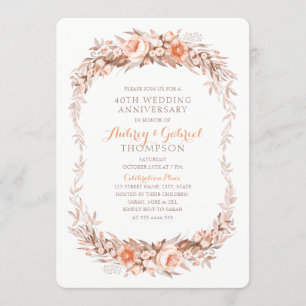 Invitation Élégant 40e Anniversaire de Mariage Floral Automne