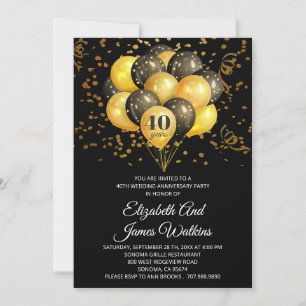 Invitation Élégant 40e anniversaire de mariage or et noir dan