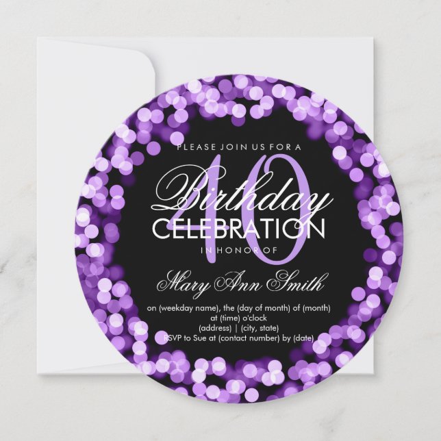 Invitation Élégant 40e anniversaire éclatant violet (Devant)