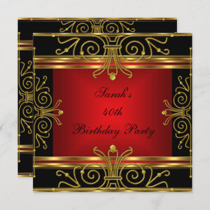 Invitation Elégant 40e anniversaire Rouge Black Gold Art Déco
