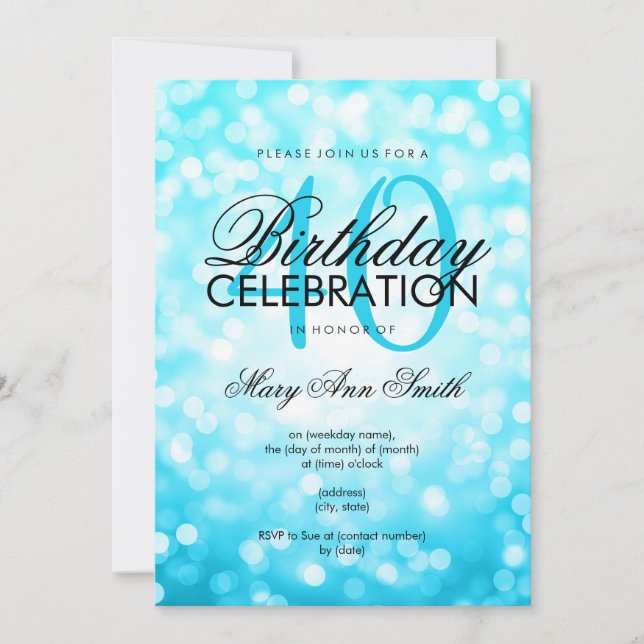 Invitation Elégant 40e anniversaire Turquoise Parties scintil (Devant)