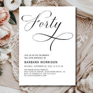 Invitation Élégant 40ème Script minimaliste Anniversaire